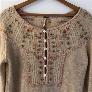 Free People Embroidered Sweater with Buttons